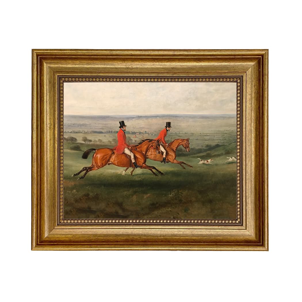 Sir Francis Grant and John Ferneley Sr Across the Meadow 8 x 10” Oil Painting Print on Canvas Gold Frame Home Wall Art Décor Equestrian Horse Fox Hunting Sporting Ready To Hang