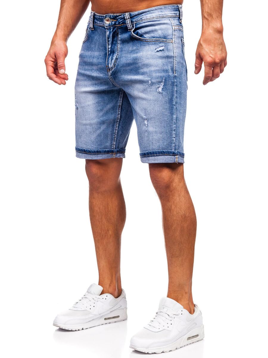 BOLF Hombre Pantalón Corto Vaquero Pantalones Vaqueros Denim Shorts Bermudas Pantalón de Algodón Desgastado Pantalón de Ocio Slim Fit Estilo Urbano Mix 6F6