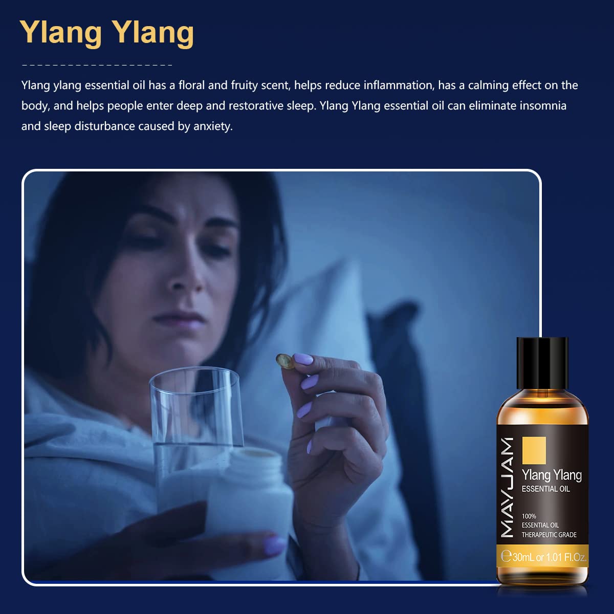 MAYJAM Set di Oli Essenziali 3 * 30ml Oli Essenziali Ylang Ylang Lavanda Bergamotto, Set di Oli Essenziali per Aromaterapia per Diffusore, Umidificatore