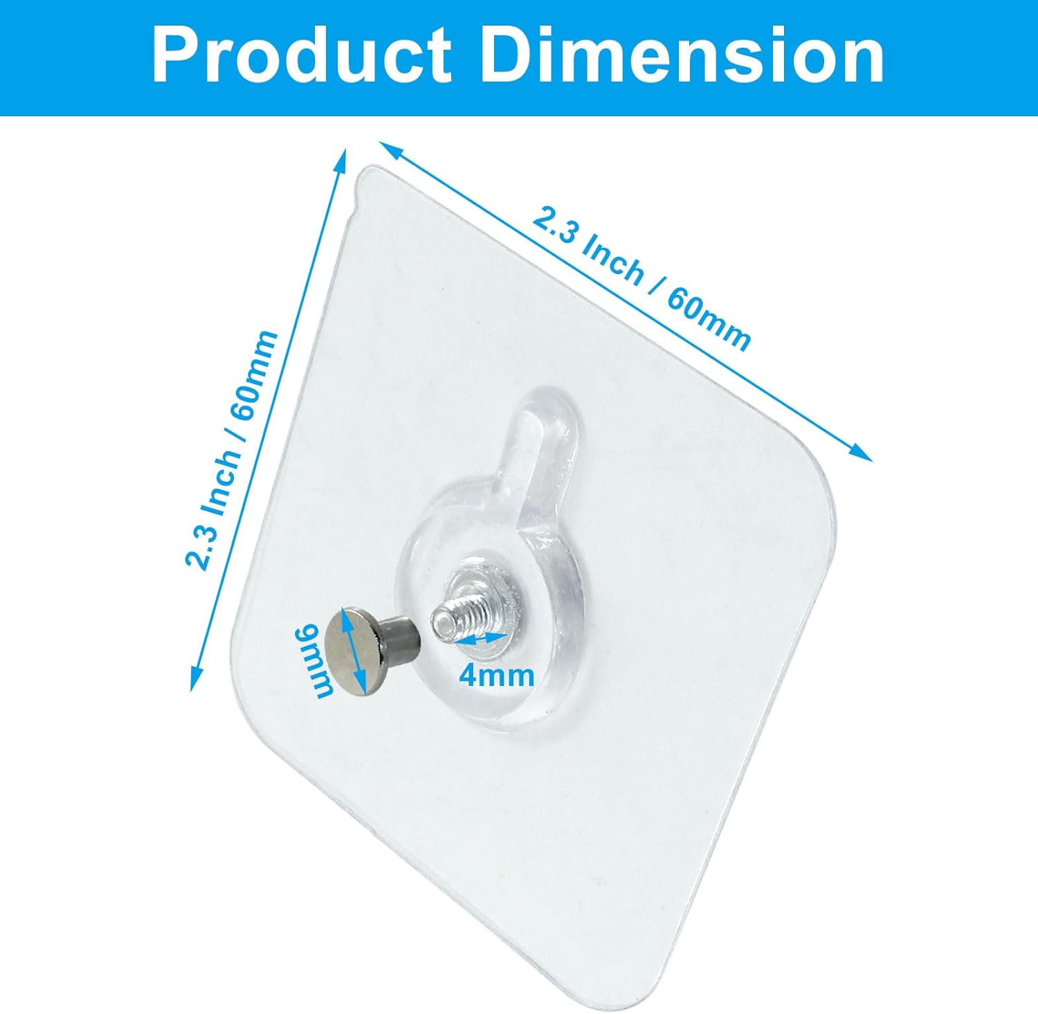 10 Pcs Wall Hangers Without Nails, 60 x 60 mm Picture Hangers Without Nails Adhesive Screws, Waterproof Nailless Wall Hooks for Bathroom, Kitchen, Home and Office to Hang Mirror, Photo, Key