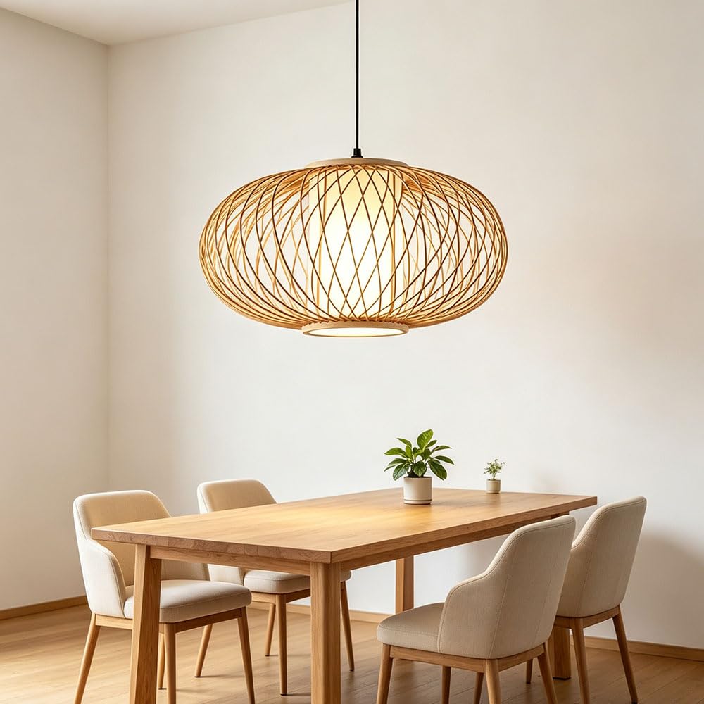 Ręcznie pleciona lampa wisząca, owalna, rattanowa,