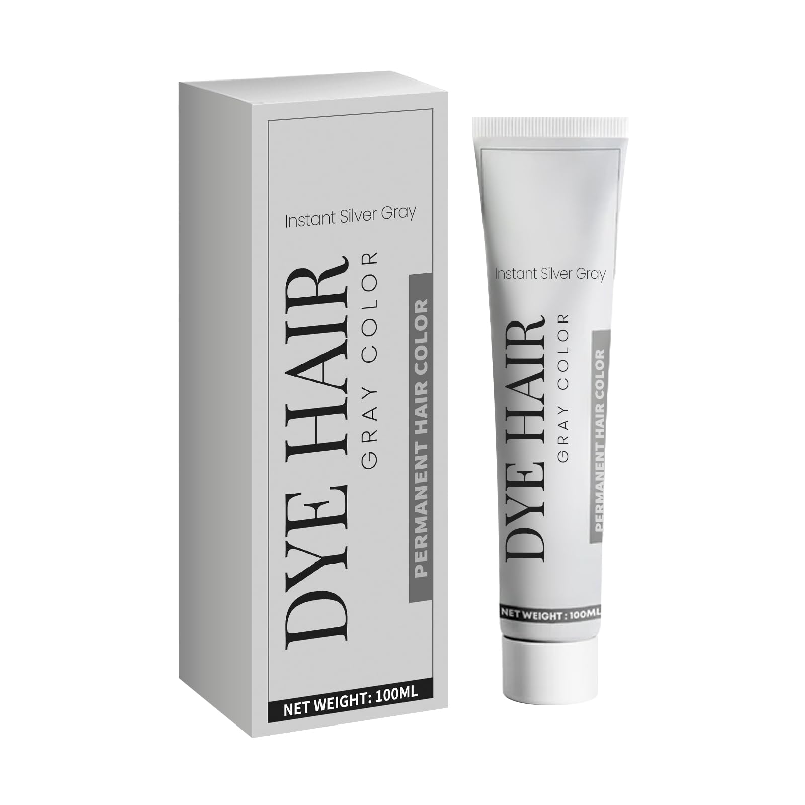 Silver Hair Dye Cream, Silver Gray Natural Hair Dye Permanent, Fashion Dye Light Gray Silver Color Cream for All Hair Types, Grey