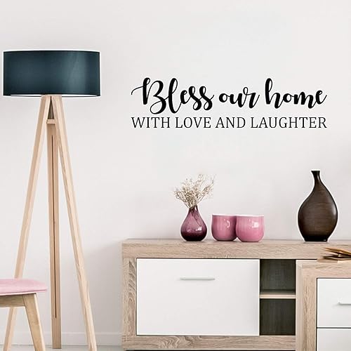 Calcomanía de vinilo para pared, Bless Our Home with Love and Laughter, 9 x 35 pulgadas, bonita calcomanía inspiradora de moda para el hogar,