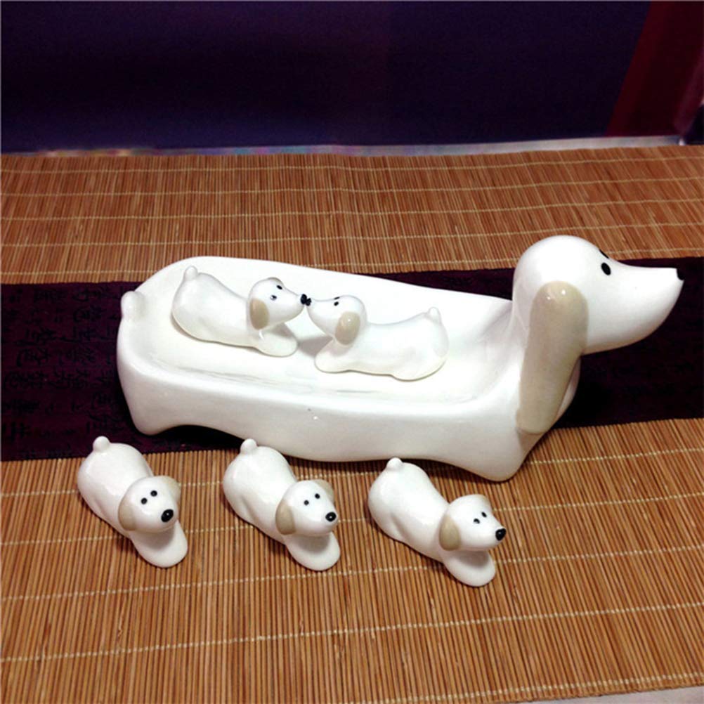 MRKU Poggia Bacchette, Porta Bacchette da Ristorante - 1 Set, Vassoio Decorativo in Ceramica a Forma di pechinese, Grigio e Bianco.