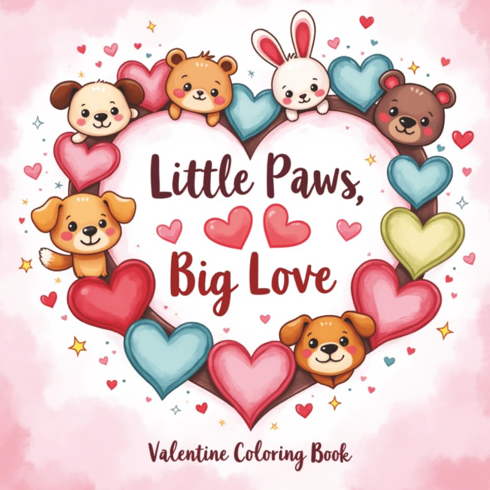 Little Paws, Big Love Valentine Coloring Book: Bold & Easy Cute Animal Coloring Pages Filled With Hearts