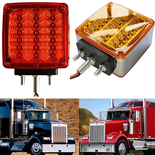 Amak 2X Amber + Red 39-Led Square Pedestal Stud Mount Fender Double Face Stop Turn Signal Tail Lights Lamps For Truck Trailer #TOP6
