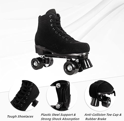 Miniatura 3 de Roller Skates for Women with Glitter Leather High-top Classic Double Row Rollerskates, Unisex-Adult Derby Skate for Beginner,Indoor Outdoor Fast