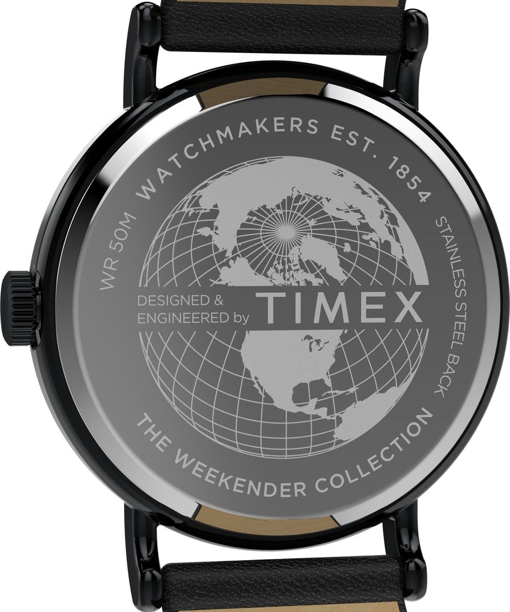 Timex Weekender Day Of The Dead Tw2Y15900 Zegarek Męski, 40 mm, Czarny Skórzany Pasek i Czarna Tarcza