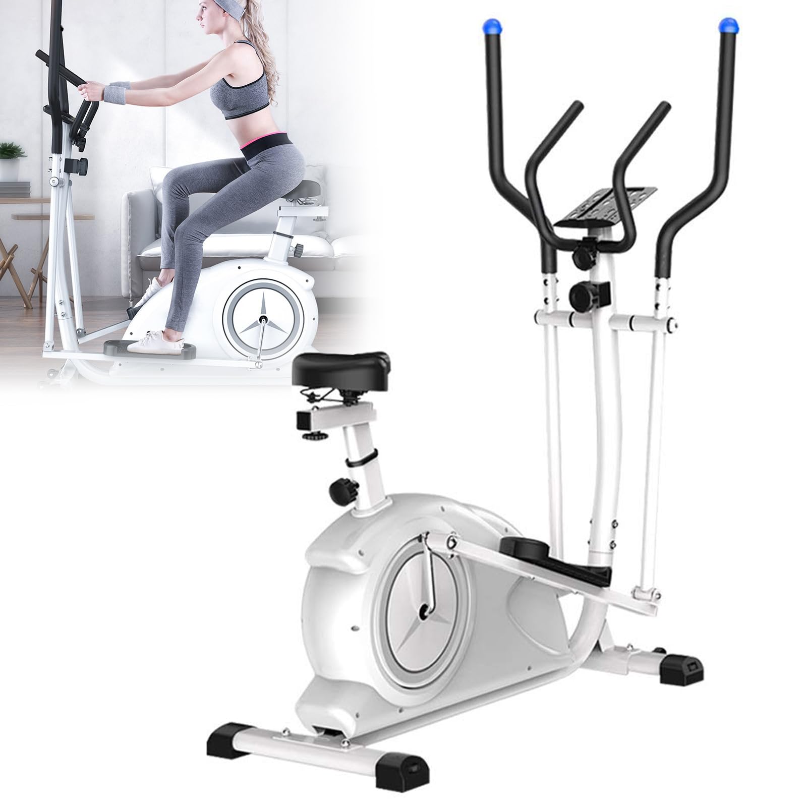 Allenatore ellittico a Croce per casa, a 8 Livelli a Livello Magnetico Macchina ellittica, camminatore di Piccole Dimensioni con volano da 6 kg e Maniglia Regolabile e Sedile Cardio Fitness Machine