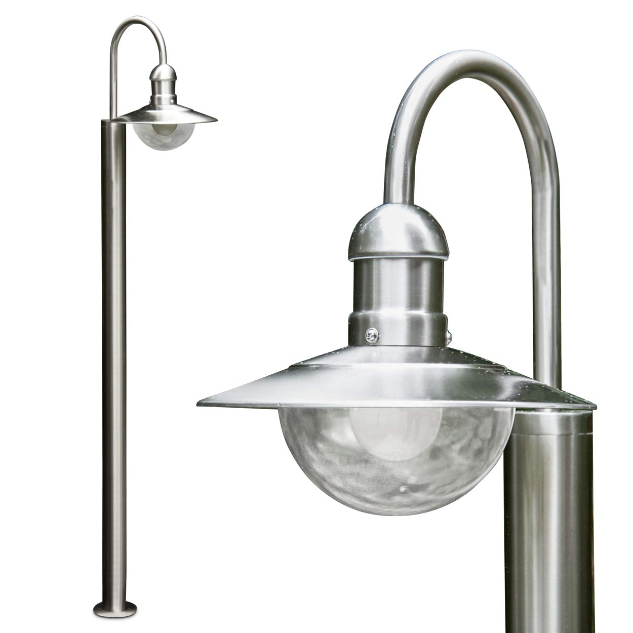 Elima Outdoor Floor Light, Stainless Steel Floor Light in Modern Design, with Glass lampshades, 1-arm Path Light 140 cm, Garden lamp with E27 Socket, IP44, Without Bulbs