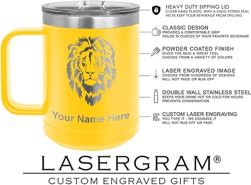 Vista 238 de LaserGram 15oz Vacuum Insulated Coffee Mug, Ankh, Personalized Engraving Included (Orange)