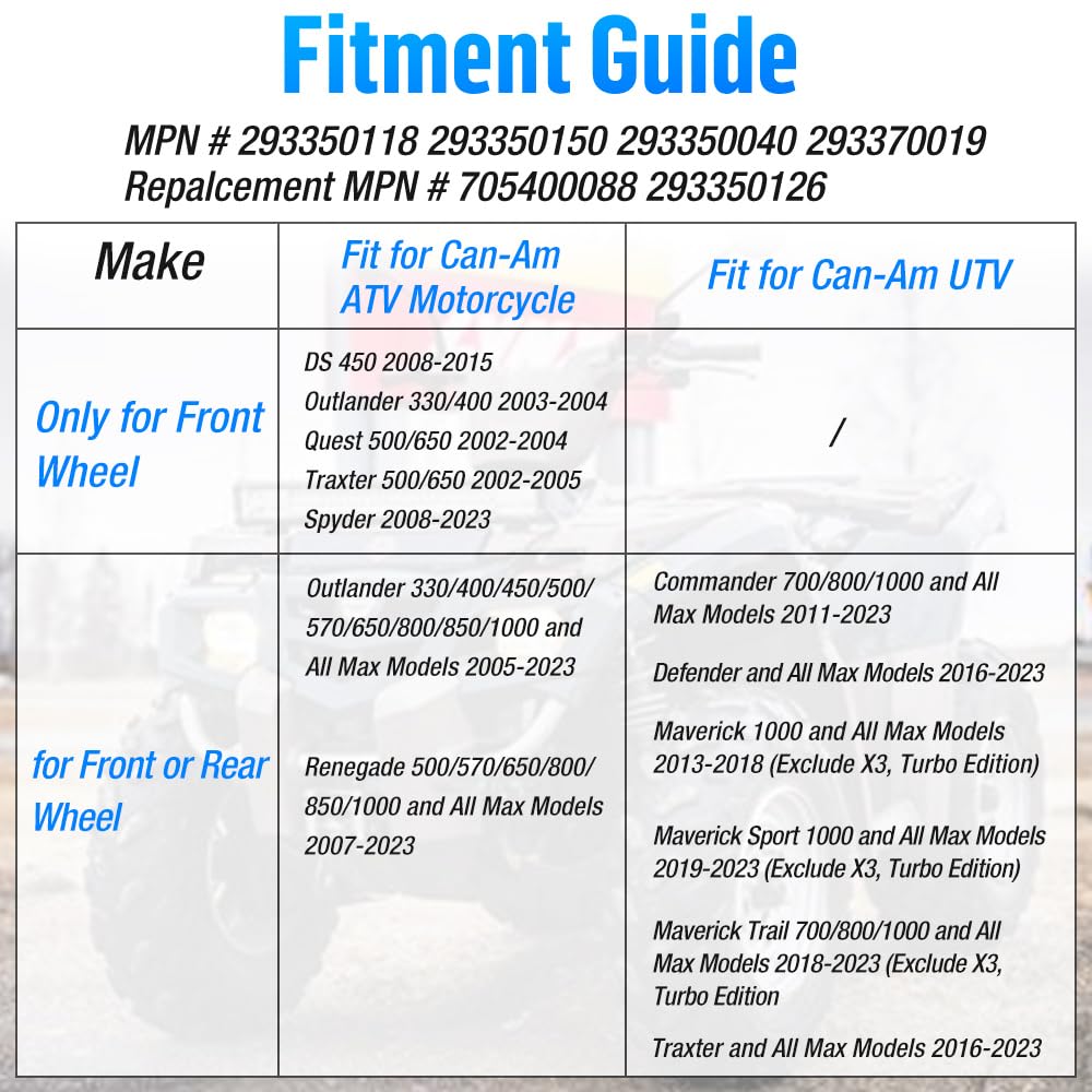 Kit de roulements de Roue Avant et arrière renforcés pour Can-Am Outlander Maverick Commander Defender Renegade Traxter Spyder Quest 1000 850 800 700 650 570 500 450 400 330 DS450