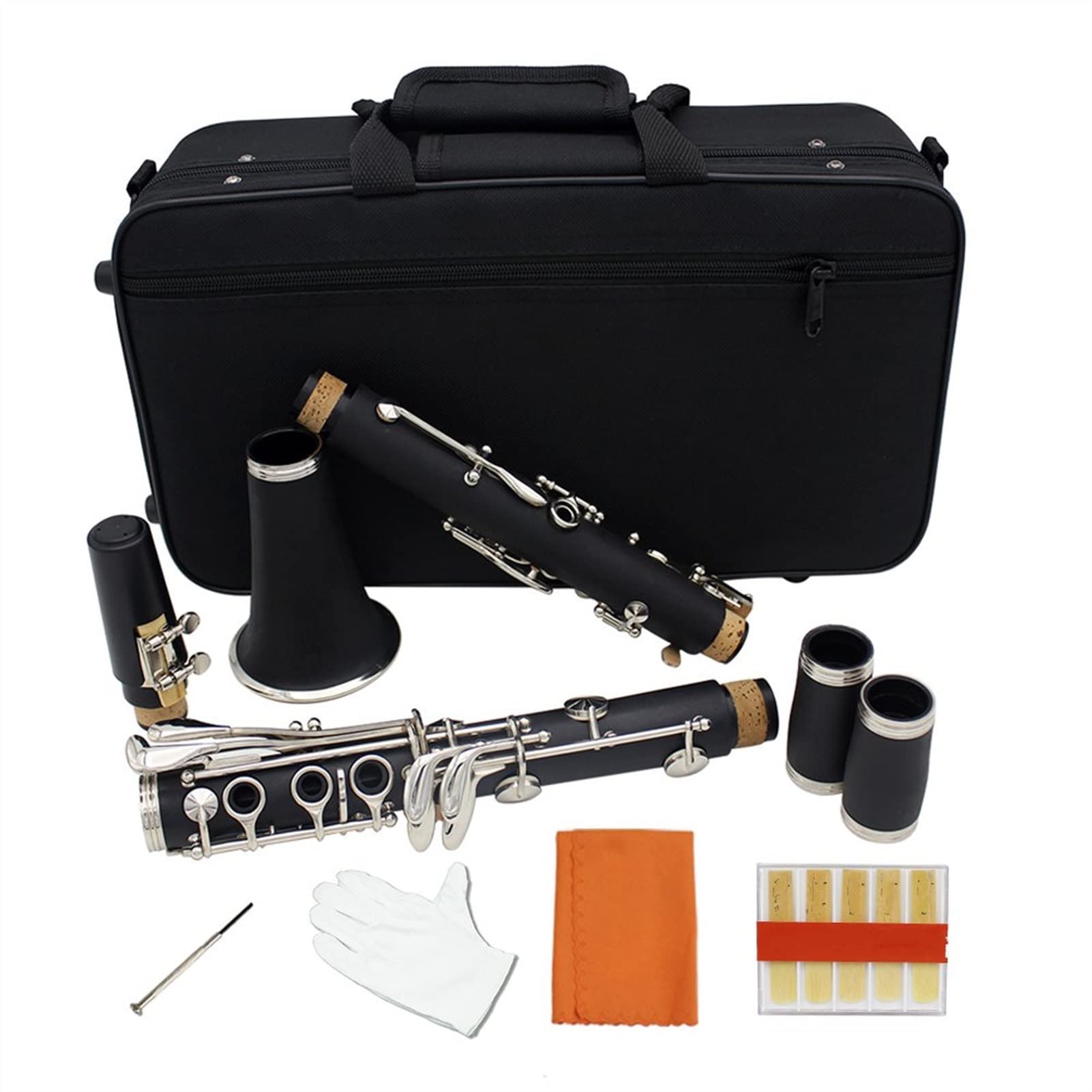 17 Llave BB Plana Clarinete Niquelado Exquisito Con Guantes De Limpieza Instrumentos Musicales