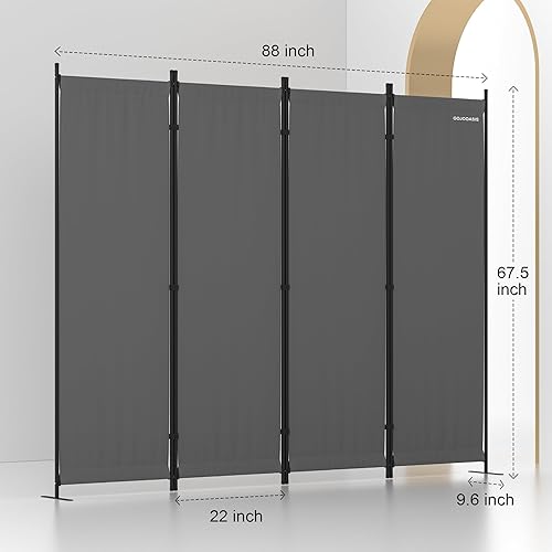 Miniatura 3 de GOJOOASIS Divisor de habitación de 4 paneles plegable pantalla de privacidad para oficina en casa decoración de dormitorio (gris)