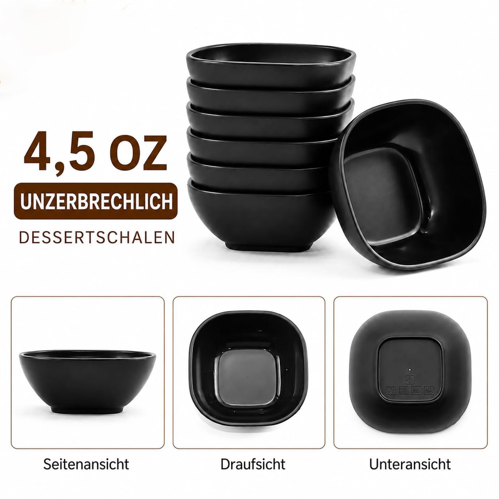 50 cuencos para salsas de 130 ml, cuencos pequeños de paja de trigo y polipropileno, cuencos cuadrados para aperitivos de 9,5 x 9,5 x 4 cm para salsas, postres, guarniciones, fiestas, cocina y