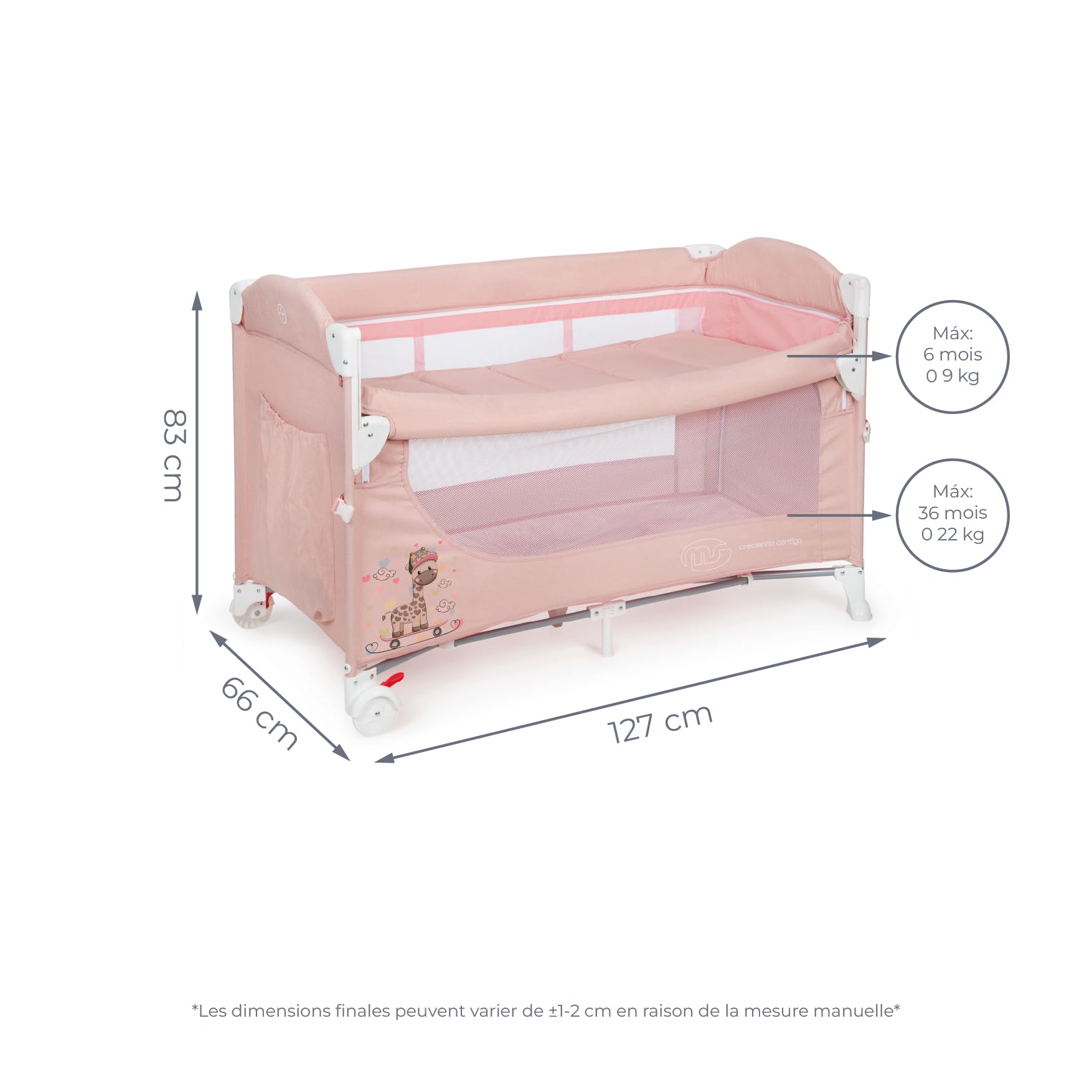 ms BabyWorld – Ennis – Berceau Cododo, Parc pour Bébé et Lit Parapluie 3 en 1 | Pliable | 2 Hauteurs | Bonne Circulation de l'Air | Entrée Latérale | Roues avec Frein | Sac de Voyage Inclus