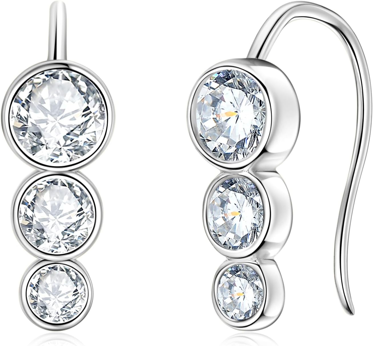 Moissanite Earrings for Women, 3 Stone/Solitaire Lab Imitation Diamond Open Hoop Earrings, 18K White Gold Plated D Color Round Cut 925 Sterling Silver Earrings, GRA Certified, Jewelry Box Packed