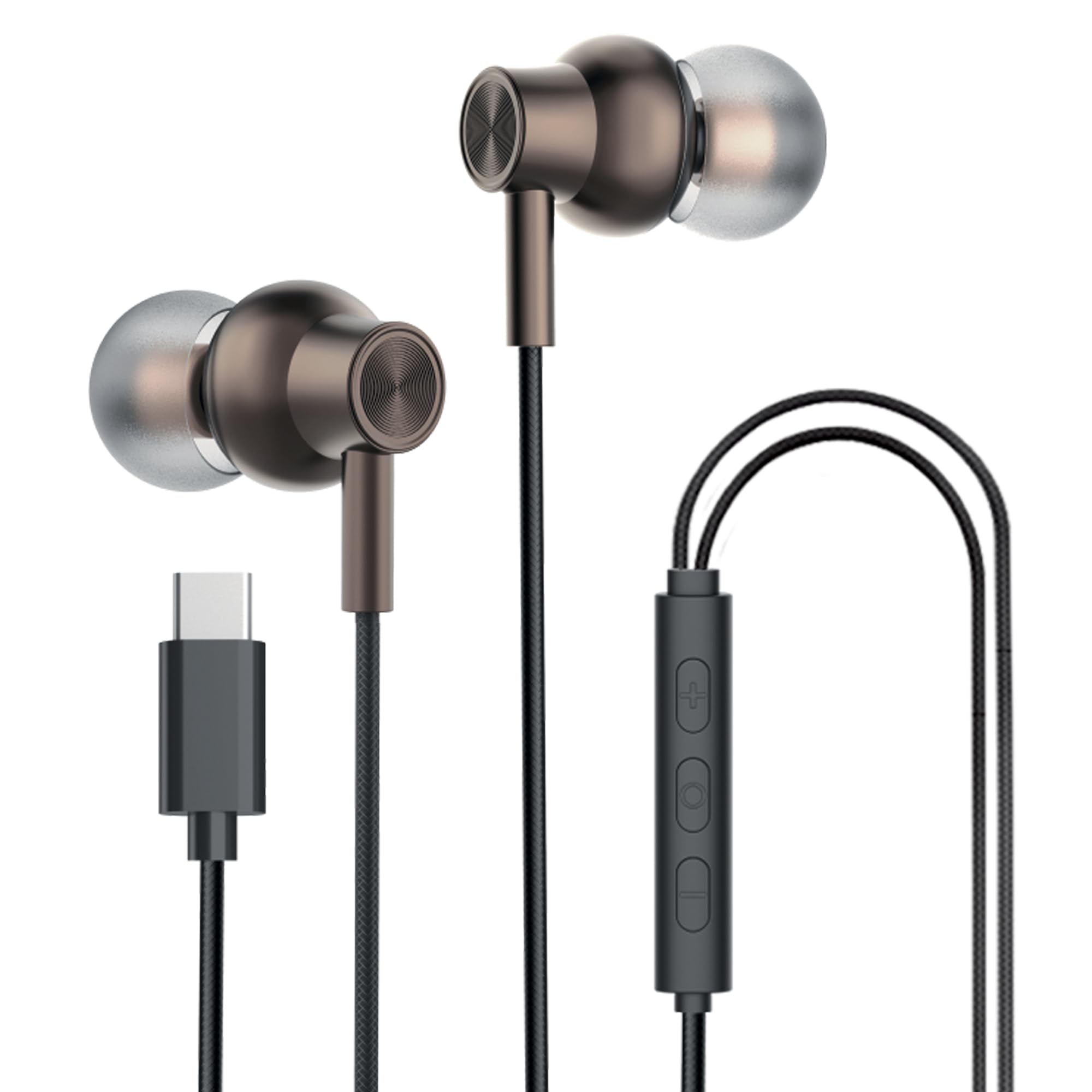 Kratos Tune V6 C Type Earphones Wired, 13mm Bass Drivers Earphone, Inline Control Type c Headphones with Mic, Comfort Fit Type c Earphone with Volume Control,Metallic C pin Earphones (Gold)-image-35