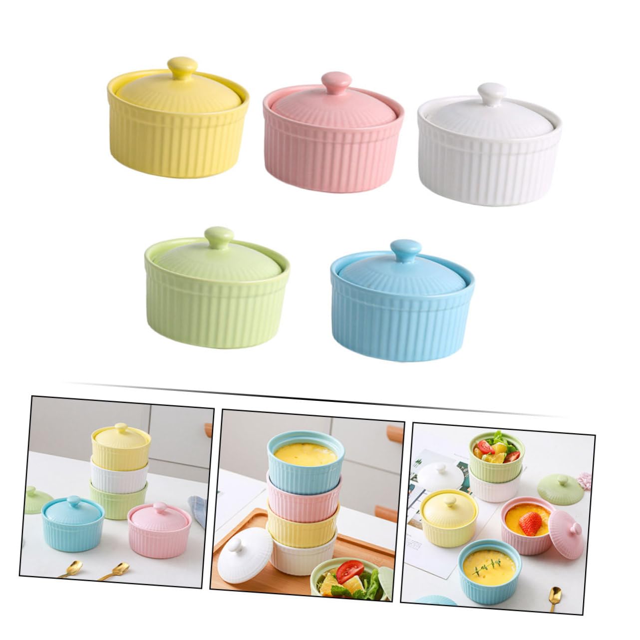 TOYANDONA Cuencos de Cerámica Resistentes a Altas Temperaturas y Fáciles de Desmoldar para Postres con Tapa Juego de 5 Color Aleatorio Ideales para Repostería en Cocina