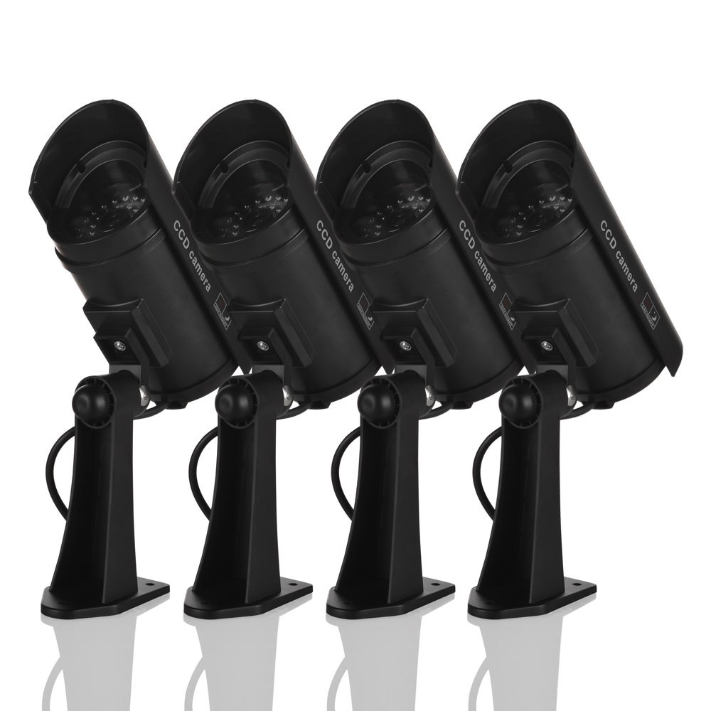 ATTA Telecamera di sicurezza falsa, Bullet Dummy Security Camera Sistema di sorveglianza con realistiche luci rosse lampeggianti per interni ed esterni per casa e affari (4, nero)