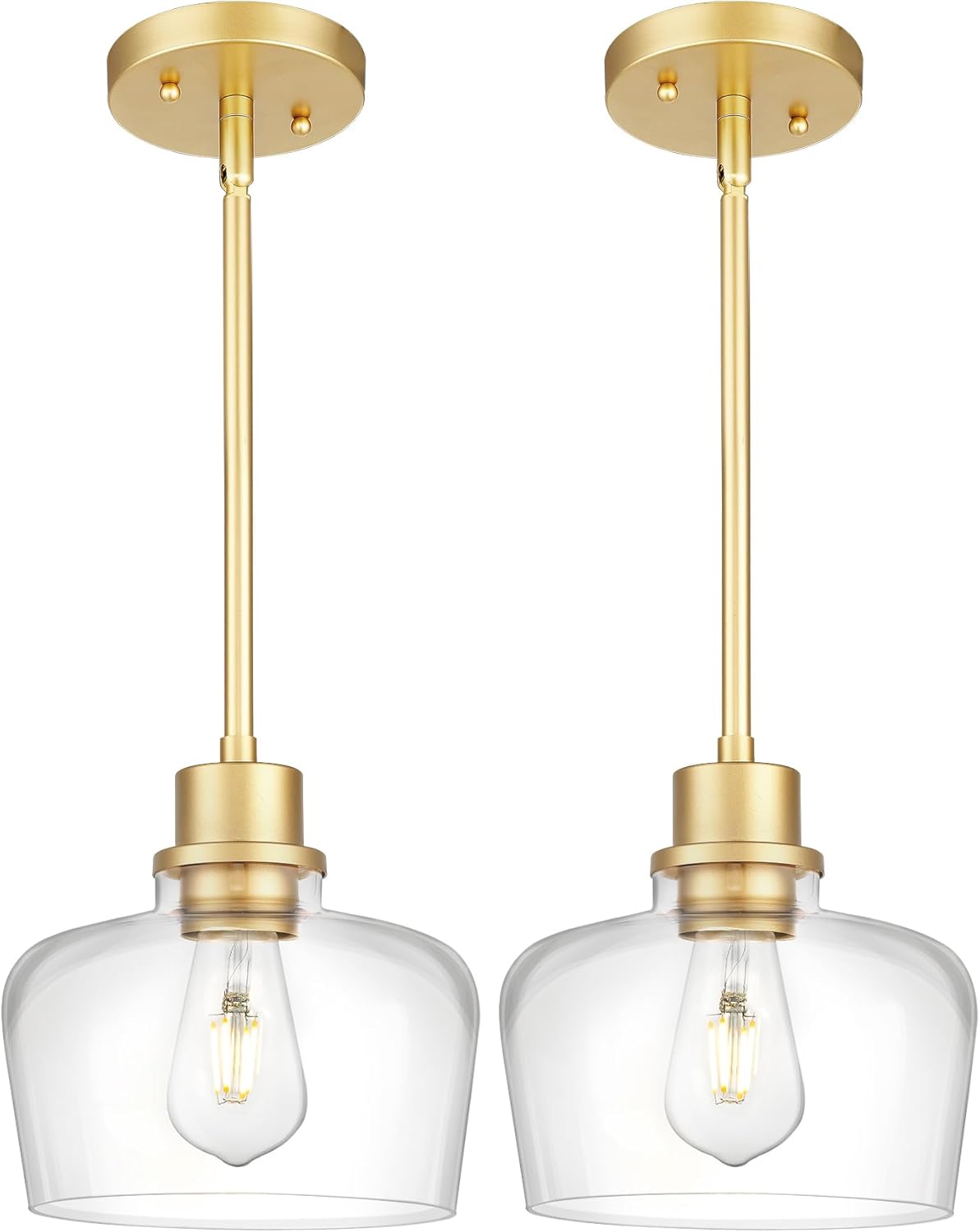 Emak 8 Inch Pendant Lights Kitchen Island, 2 Pack Gold Pendant Light Fixtures with Clear Glass Shade, Modern Island Lights for Kitchen, Dining Room, Bathroom, PL122-GD-CG-2PK Gold & Clear Glass 8 Inch - 1 Light(2 Pcs)