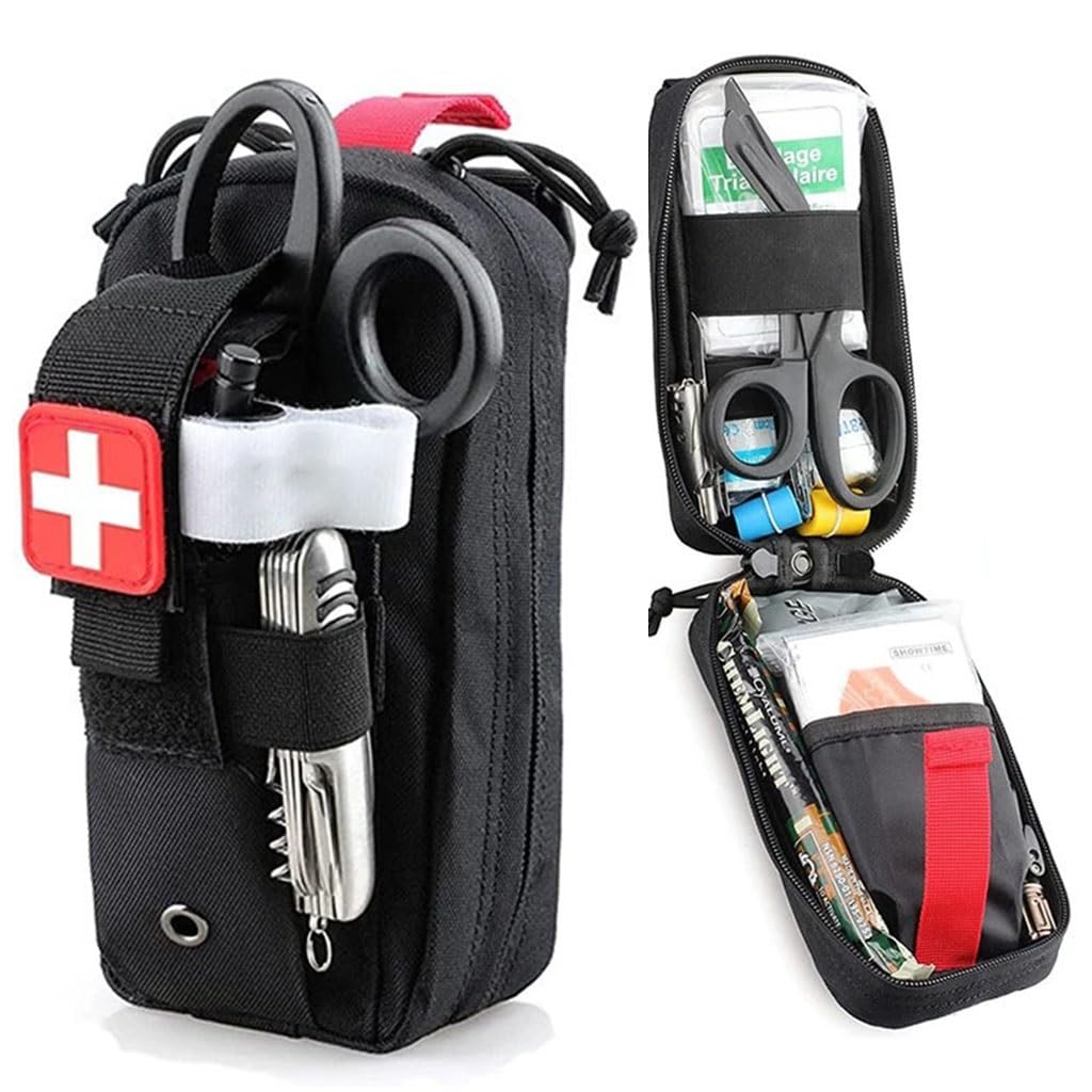 Portable IFAK Trauma Kit Tactical First Aid Pouch, MOLLE Emergency EMT Medical Pouches, Tourniquet Holder Everyday Carry Survival Bag Include Cross Patch (Black)