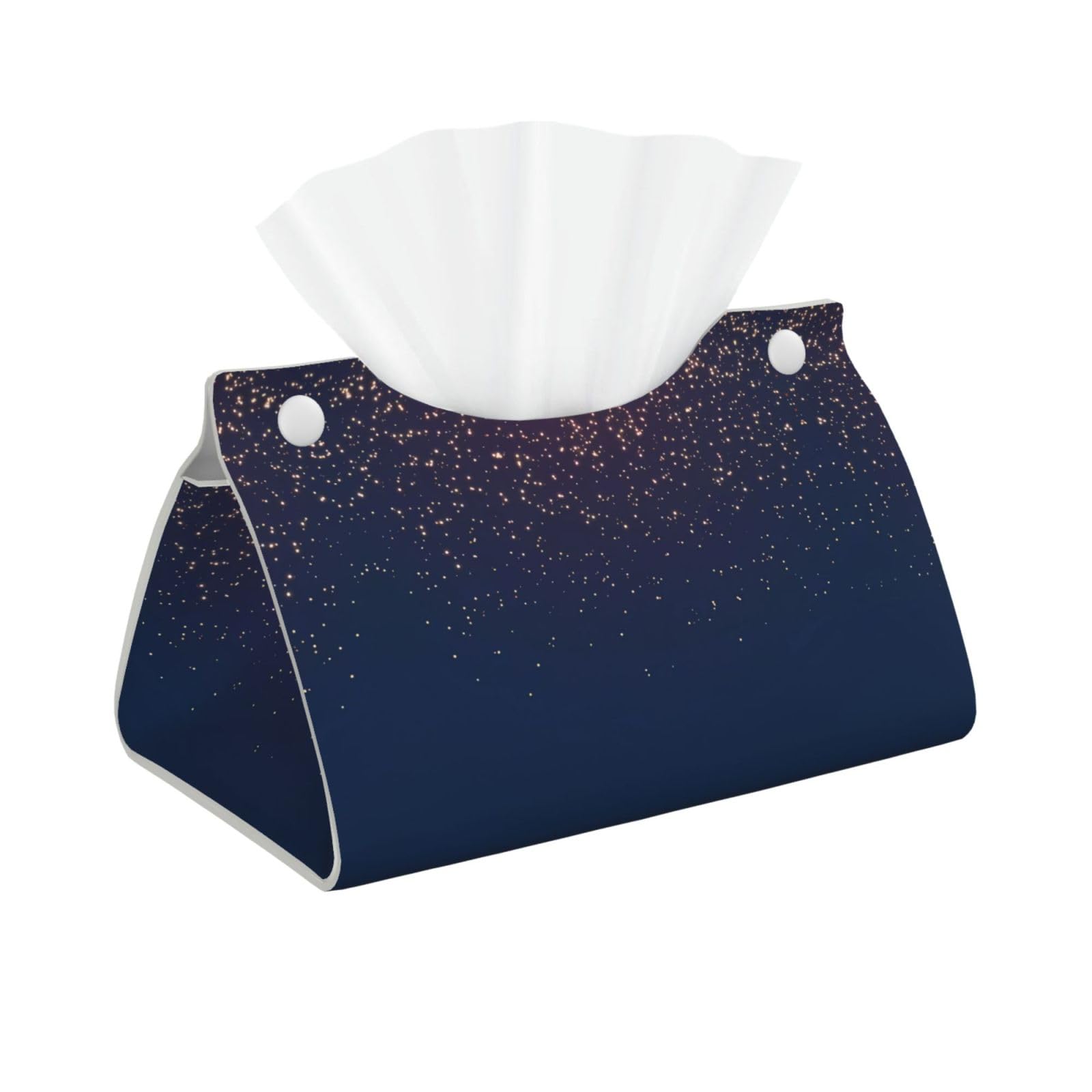 Navy Blue Sky and Stars Print Long Tissue Box Cover Holder Foldable Leather Organizer for Vanity, Nightstand, Desk & Bathroom