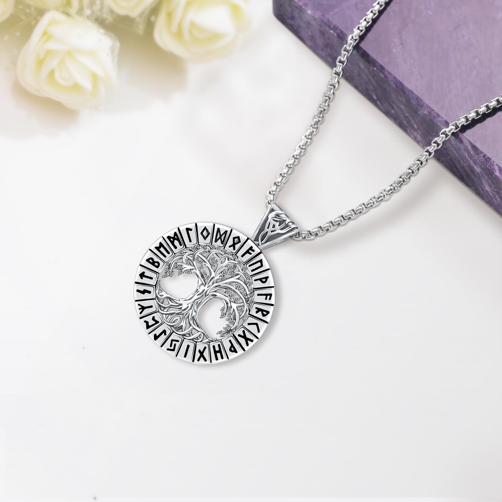 Eusense Wikinger Schmuck Viking Halskette Geschenke 925 Silber Amulett Nordische Mythologie Anhänger Geschenk für Herren Damen Männer Muttertag Vatertag