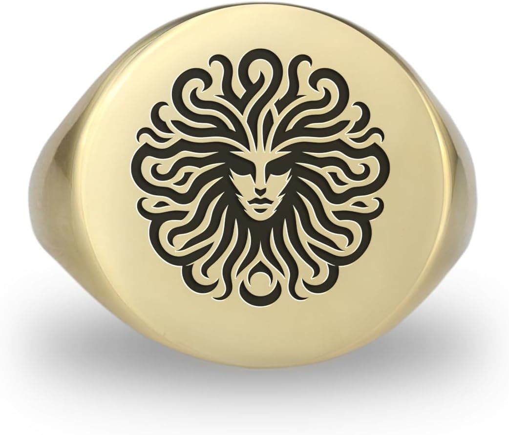 Engraved Medusa Signet Ring - Custom 14k Gold Bold Statement Ring