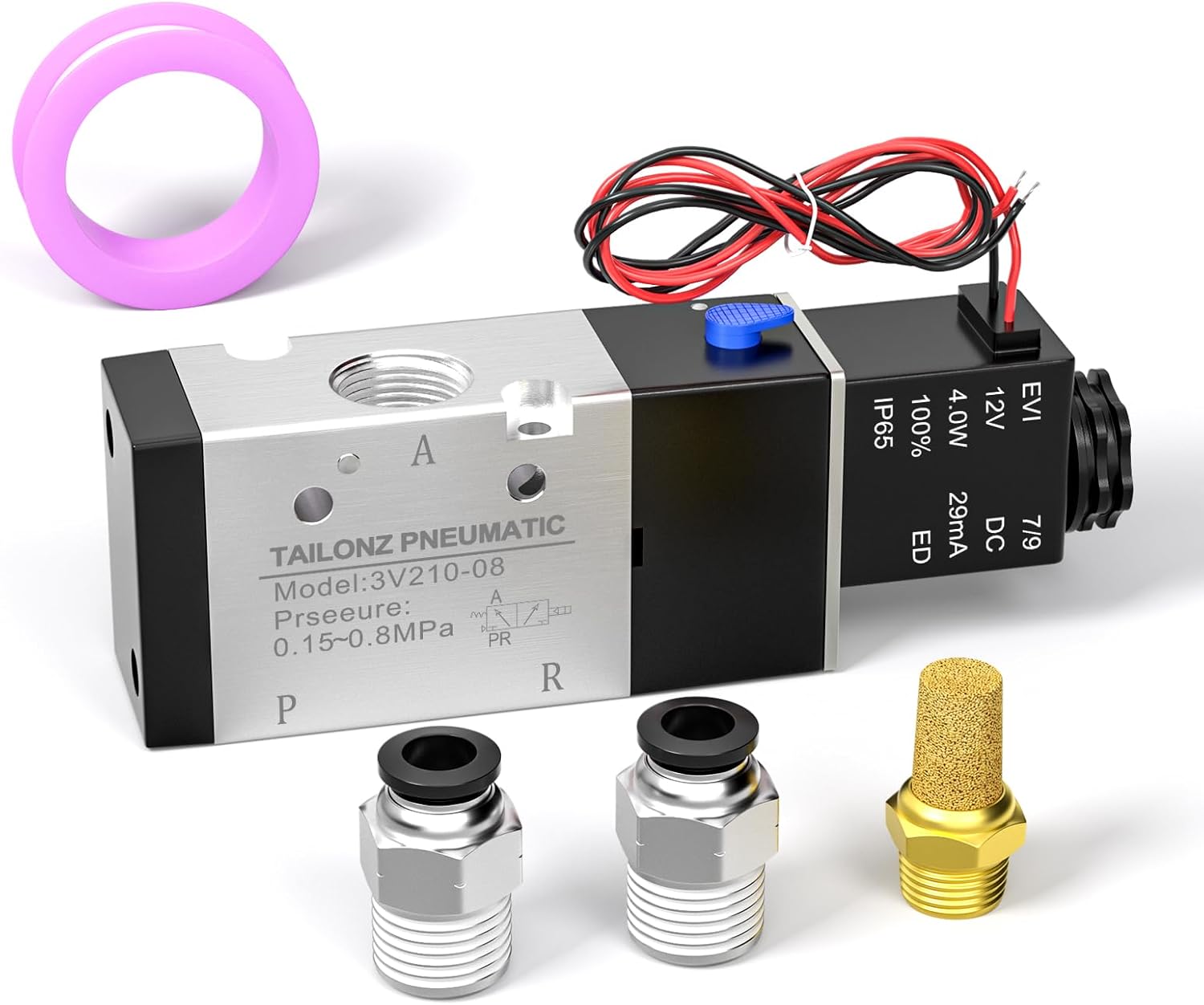 Elettrovalvola Pneumatica TAILONZ 4V410-15 - 24V, 1/2 BSP, 5 Vie - Foto 2