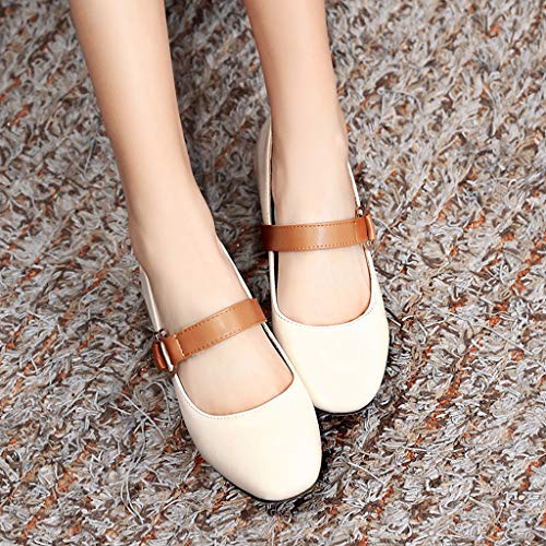 MIOKE Women's Square Toe Chunky Mid Block Heel Pumps Buckle Strap Comfort Mary Jane Office Dress Shoes3
