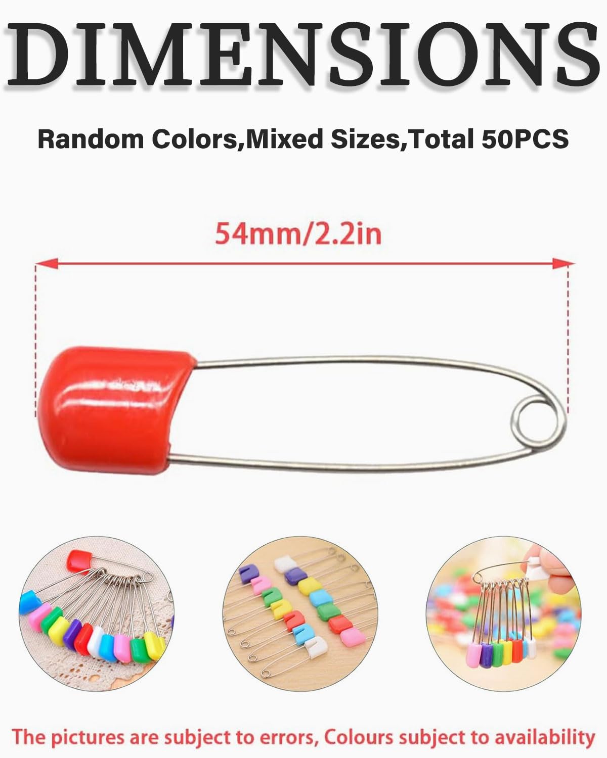 Spille sicurezza 5,5 cm per pannolini, fermagli bloccaggio colorati abbigliamento artigianato