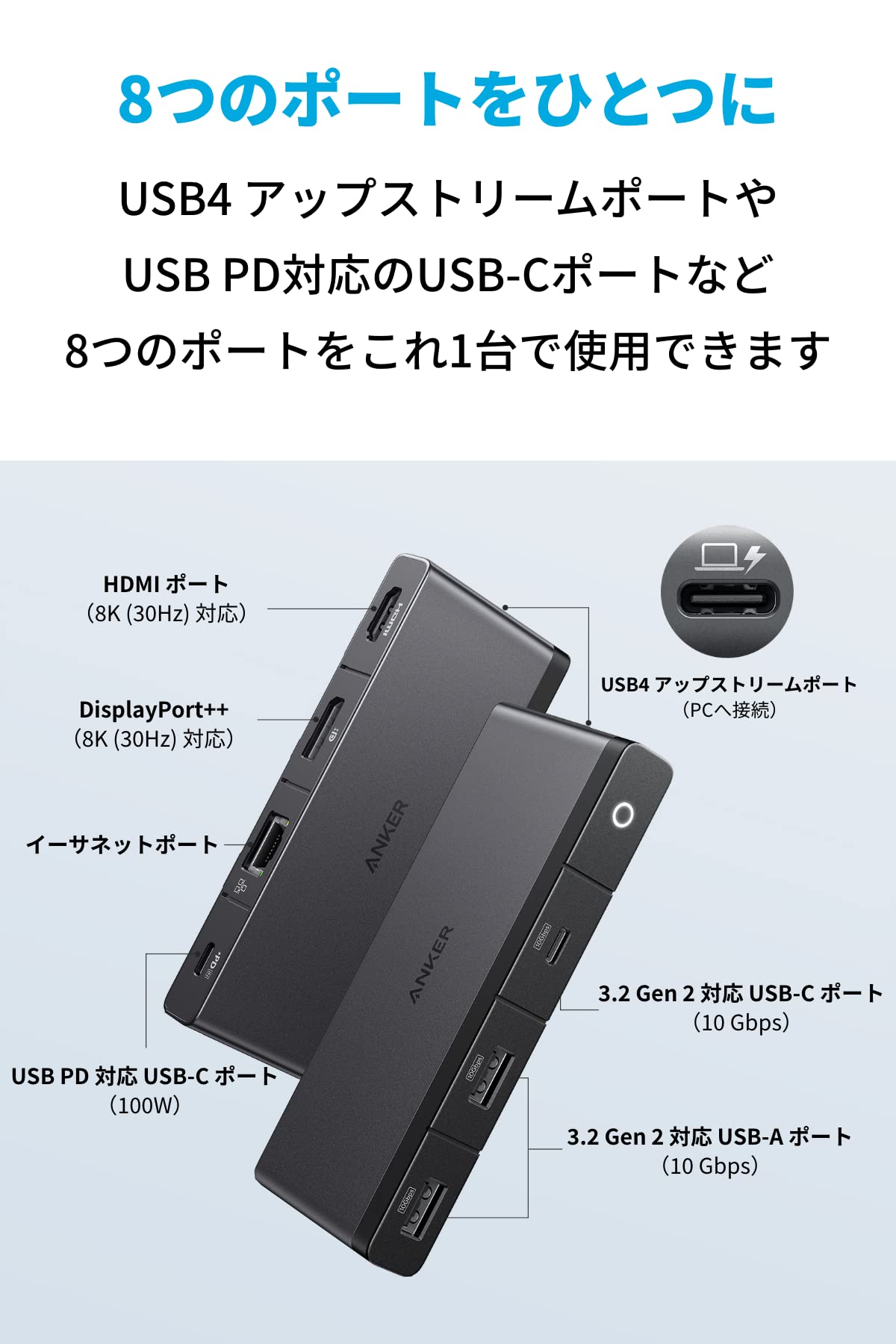 ANKER 556 8-in-1 USBハブ HDMI対応 Anker 364 USB-C ハブ (10-in-1, Dual 4K HDMI) | USB-C ハブの