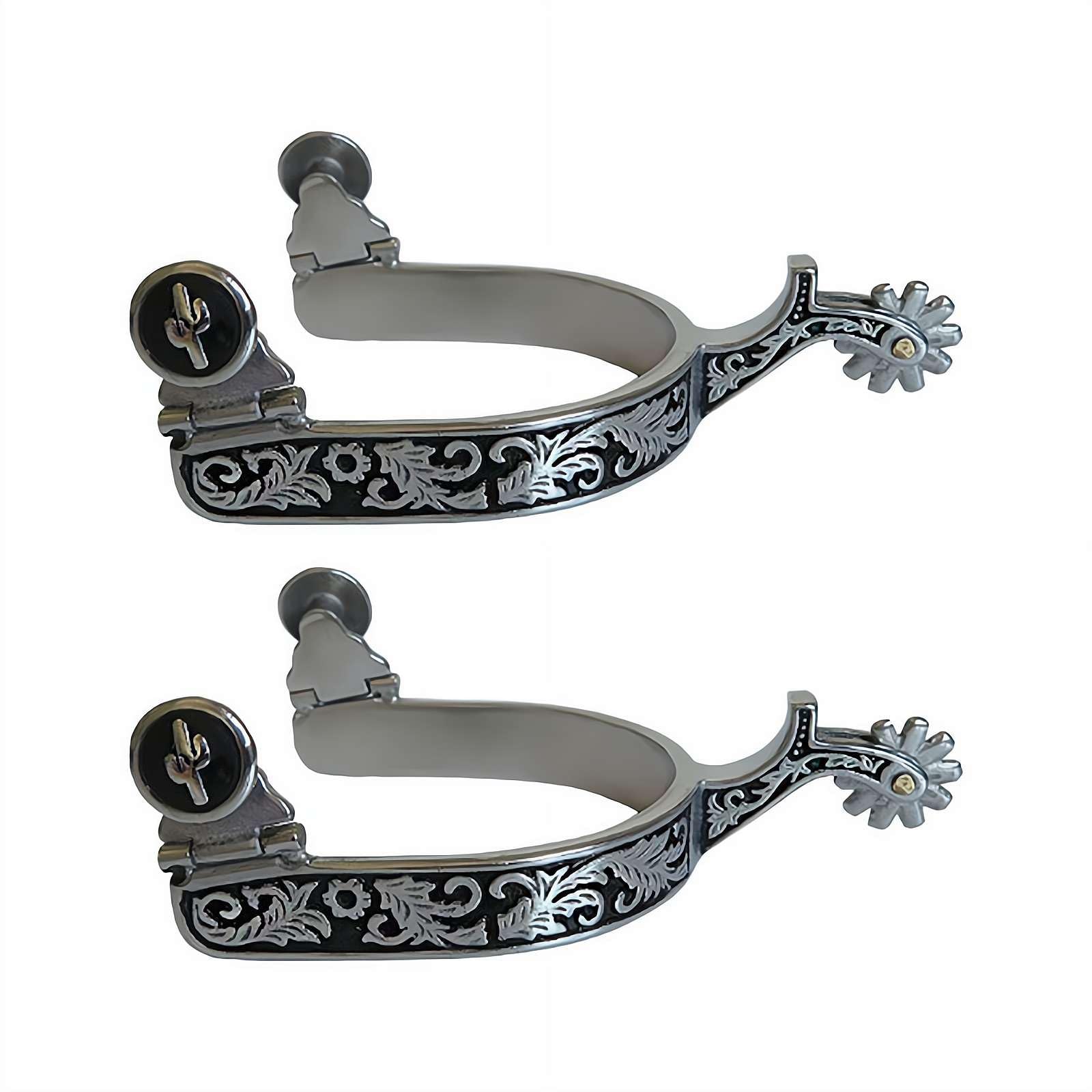 2 espuelas talladas vintage occidentales – Espuelas de caballo de acero de bajo carbono de bronce retro con engranaje giratorio, espolones de vaquero de 3.45 pulgadas para montar a caballo | correas
