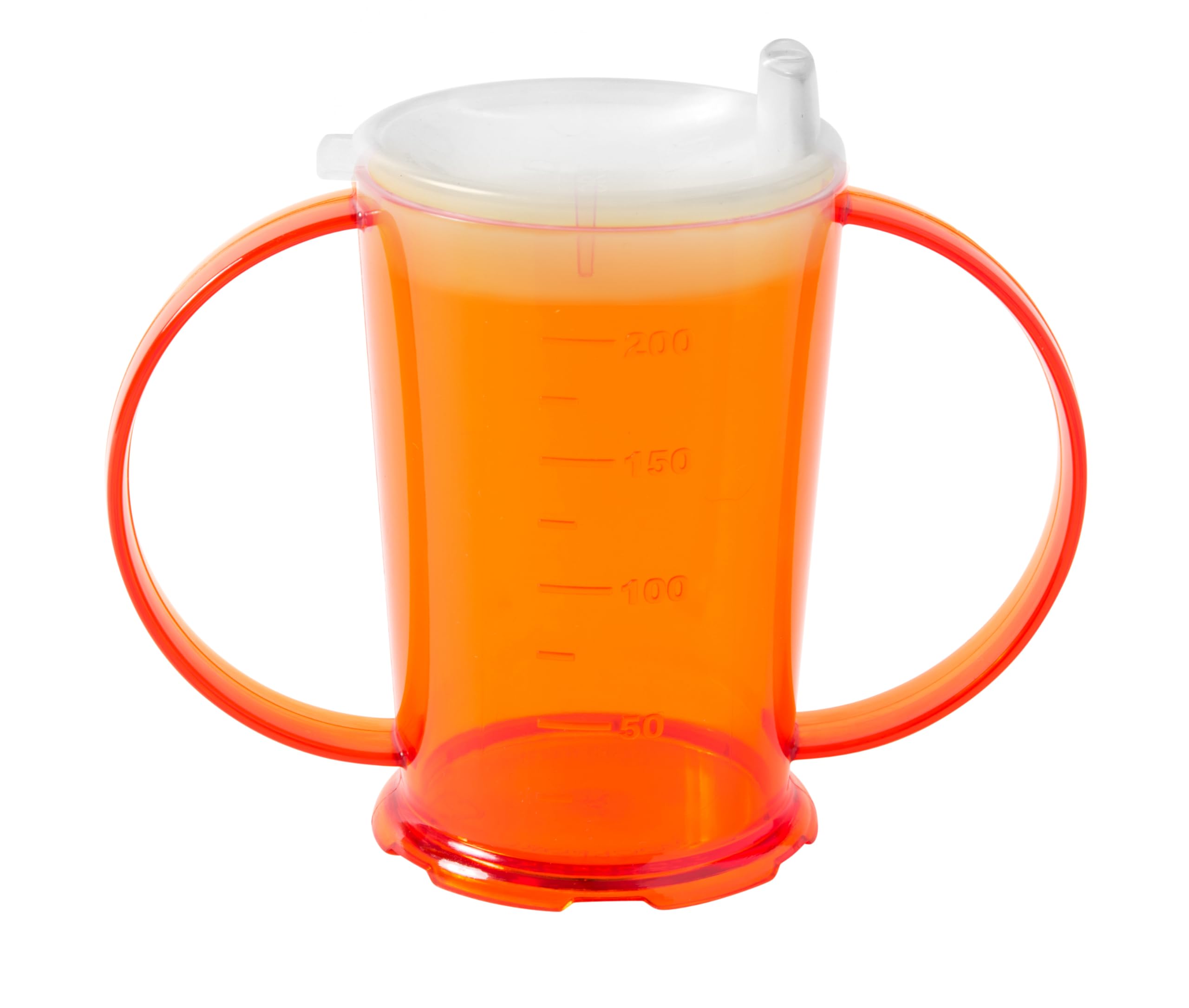 Harfield Translucent Orange 2-Handled Beaker & Narrow Spout Drinking Aid Sippy Cup Reusable Virtually Unbreakable Copolyester Plastic