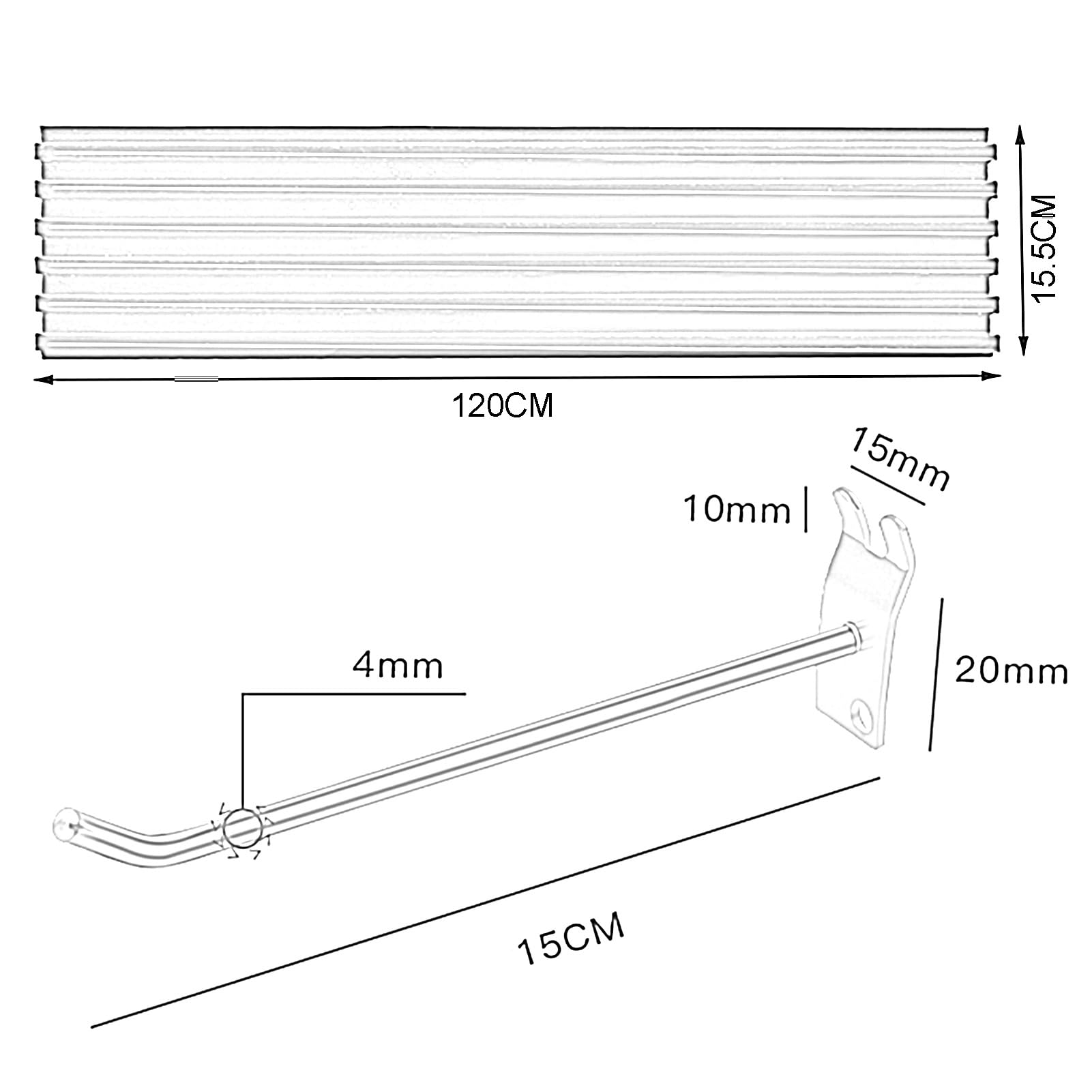 Pannello dogato in alluminio per garage con 10 ganci ad incastro, pannelli da parete per cucina e officina, set di 9 pannelli (bianco, 120 x 15,5 cm)