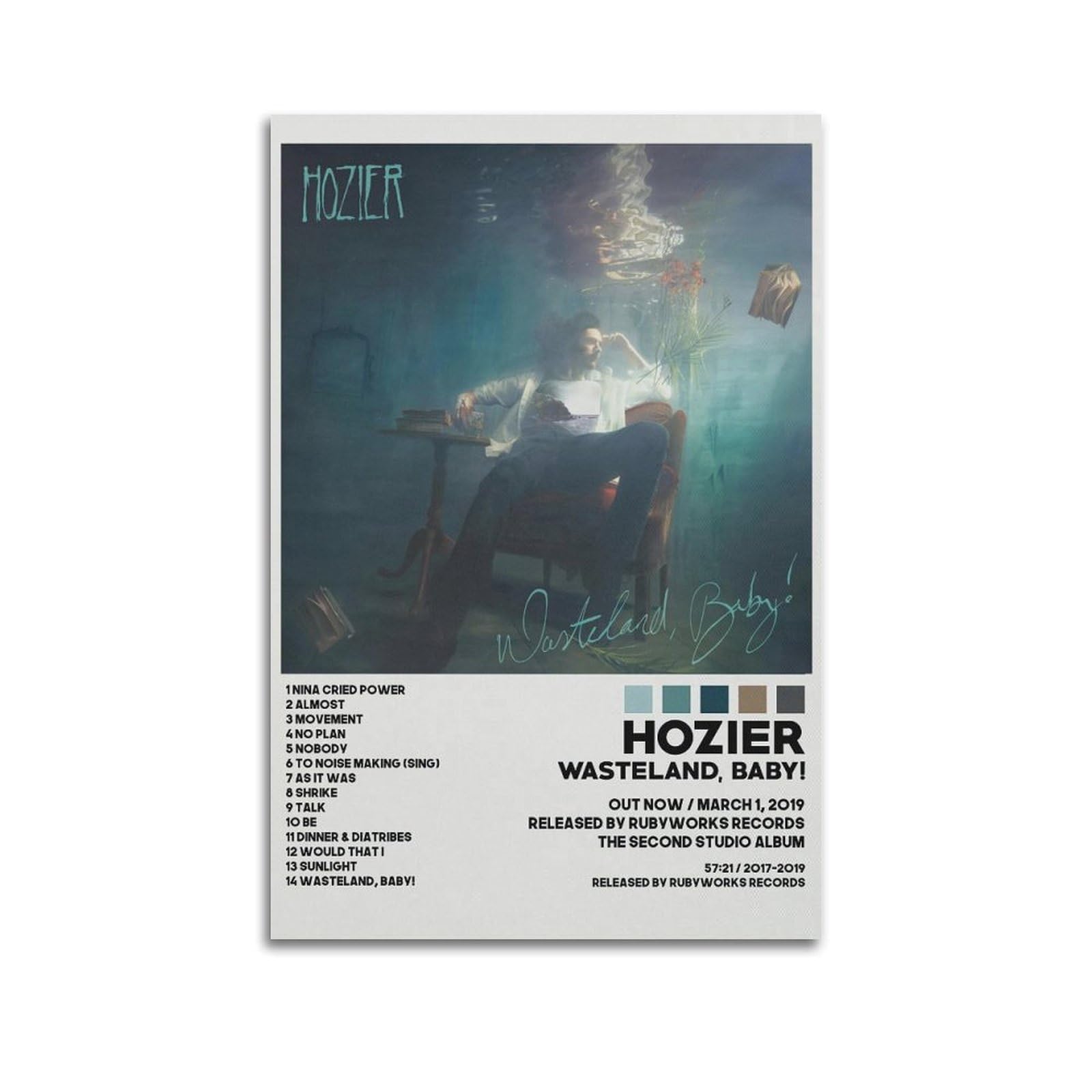 FDRPMHC Hozier Poster Tracklist Album Cover Canvas Wall Art Decor Living Room Modern Family Bedroom 20x30inch(50x75cm) Unframe-style