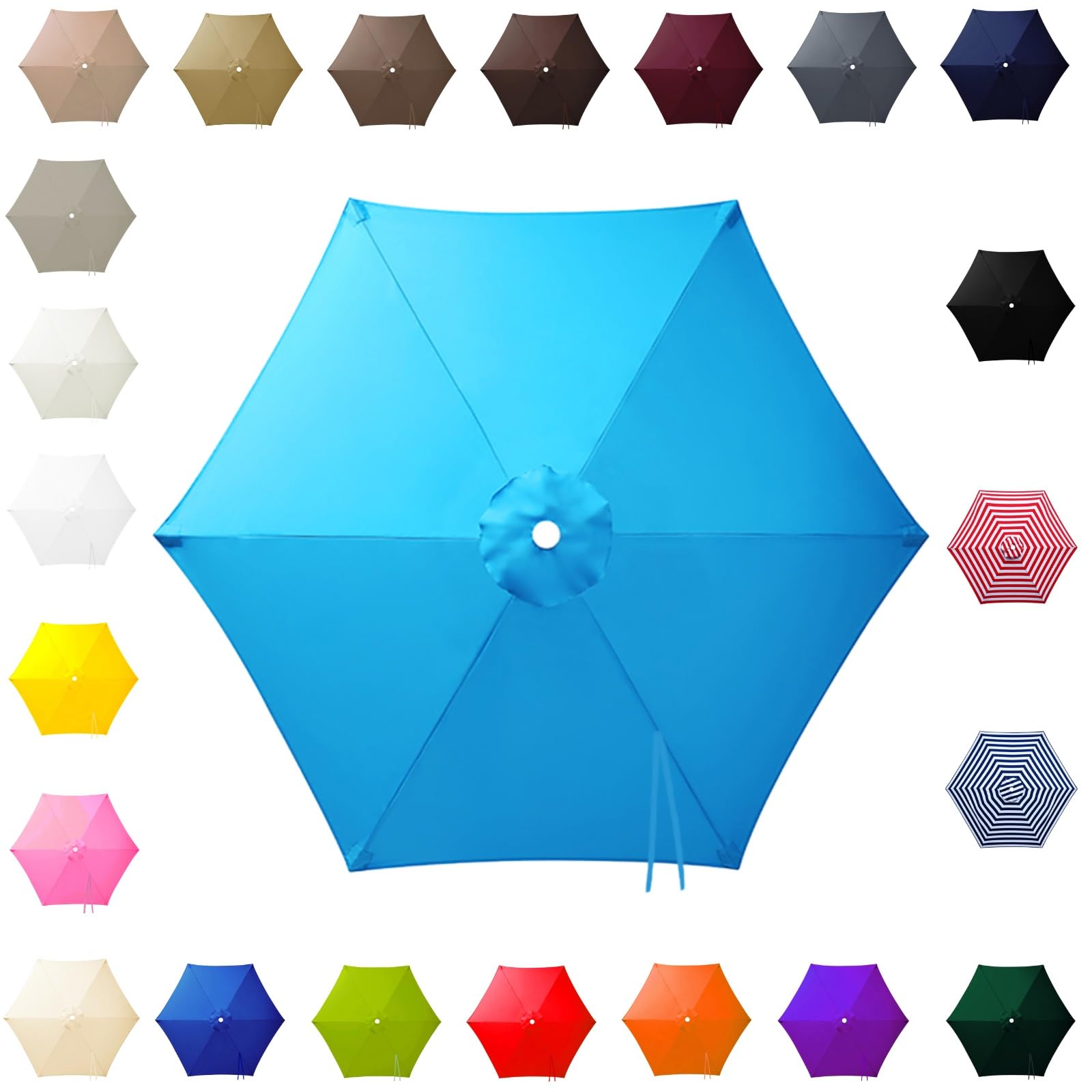 3.0m Replacement Parasol Canopy for 6 Arms, 2m-3m Patio Umbrella Cloth, Waterproof Outdoor Garden Canopy, Beach Parasols Covers, Fabric Sun Shade Top Only, for Pool Lawn(Light Blue,2.0m/6.6ft) — image 1