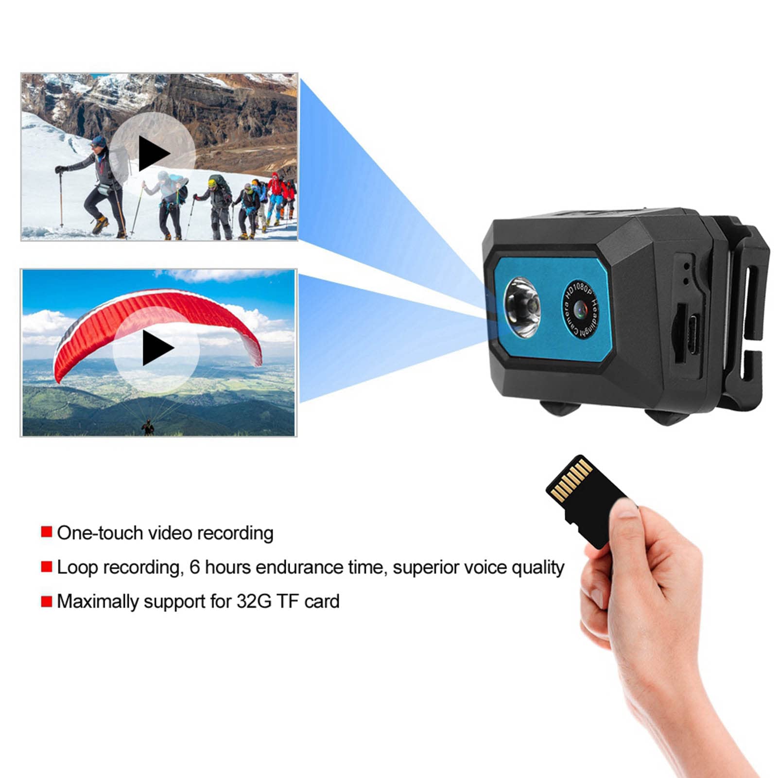Zwart Blauw Super HD 1080P DV Sport Camera Hoofdmontage Actie Camcorder, DVR Recorder Front Outdoor Fotografie Thuis Reizen