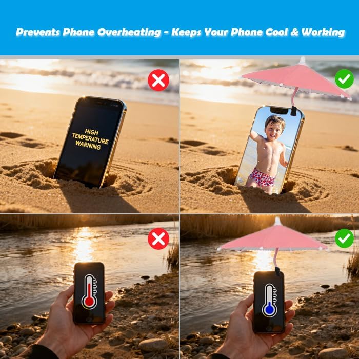 Cell Phone Umbrella - Flexible Angle Design,Universal Cell Phone Sunshade,Sun and Glare Protection,Beach Pool Outdoor Phone Umbrella,Outdoor Activity,Suitable for All Smartphones （Pink） image 5