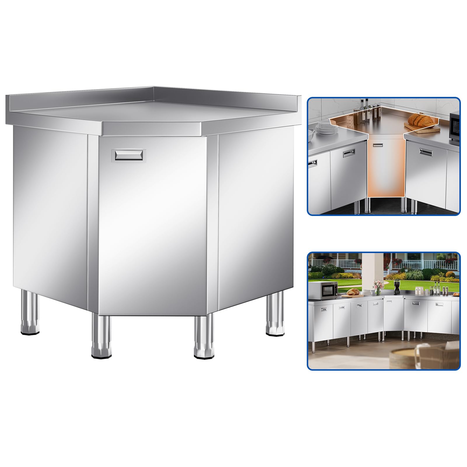 ZZV Corner Stainless Steel Table Cabinet for Prep & Work, Heavy