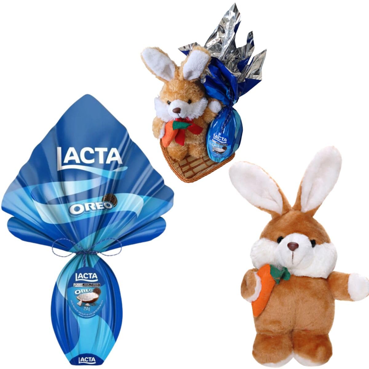 Kit Ovo De Páscoa Lacta Coelho De Pelúcia Decoração Cesta