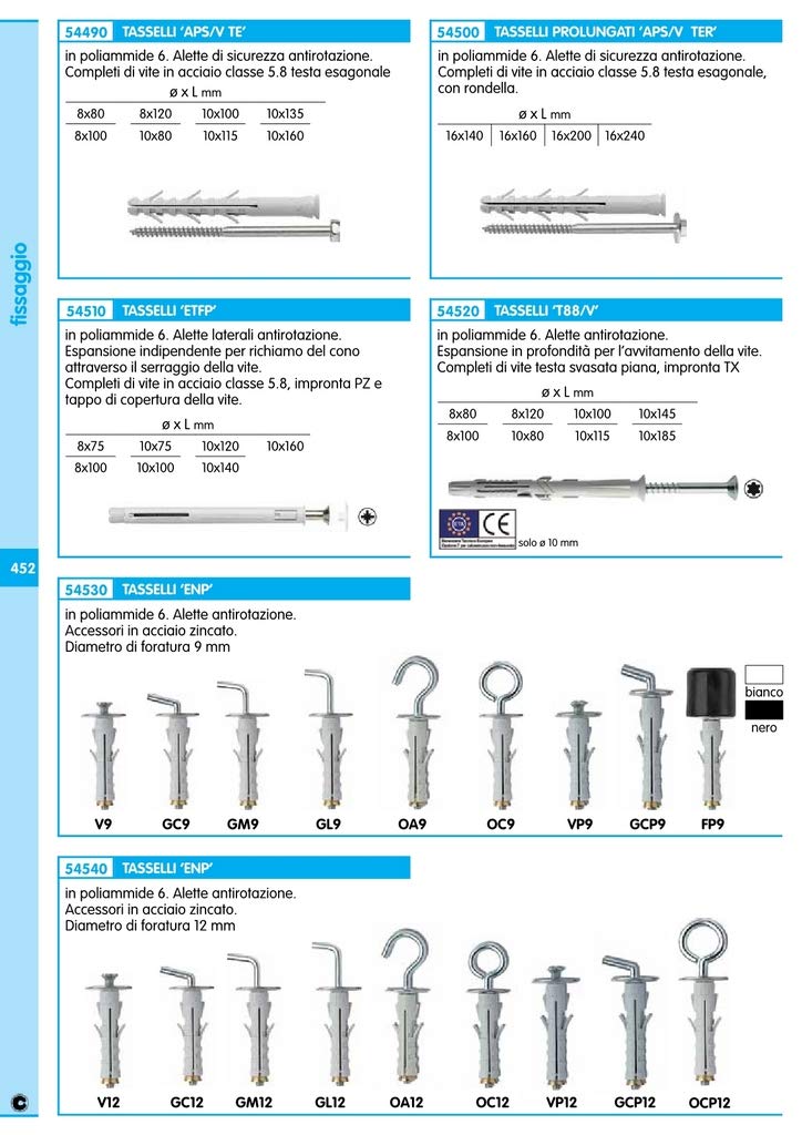 Tasselli Enp/GC9 Ganci Corti Elematic - Confezione Da 200 Pezzi, In Poliammide Con Alette Antirotazione, Per Fori Da 9 Mm, Accessori In Acciaio Zincato