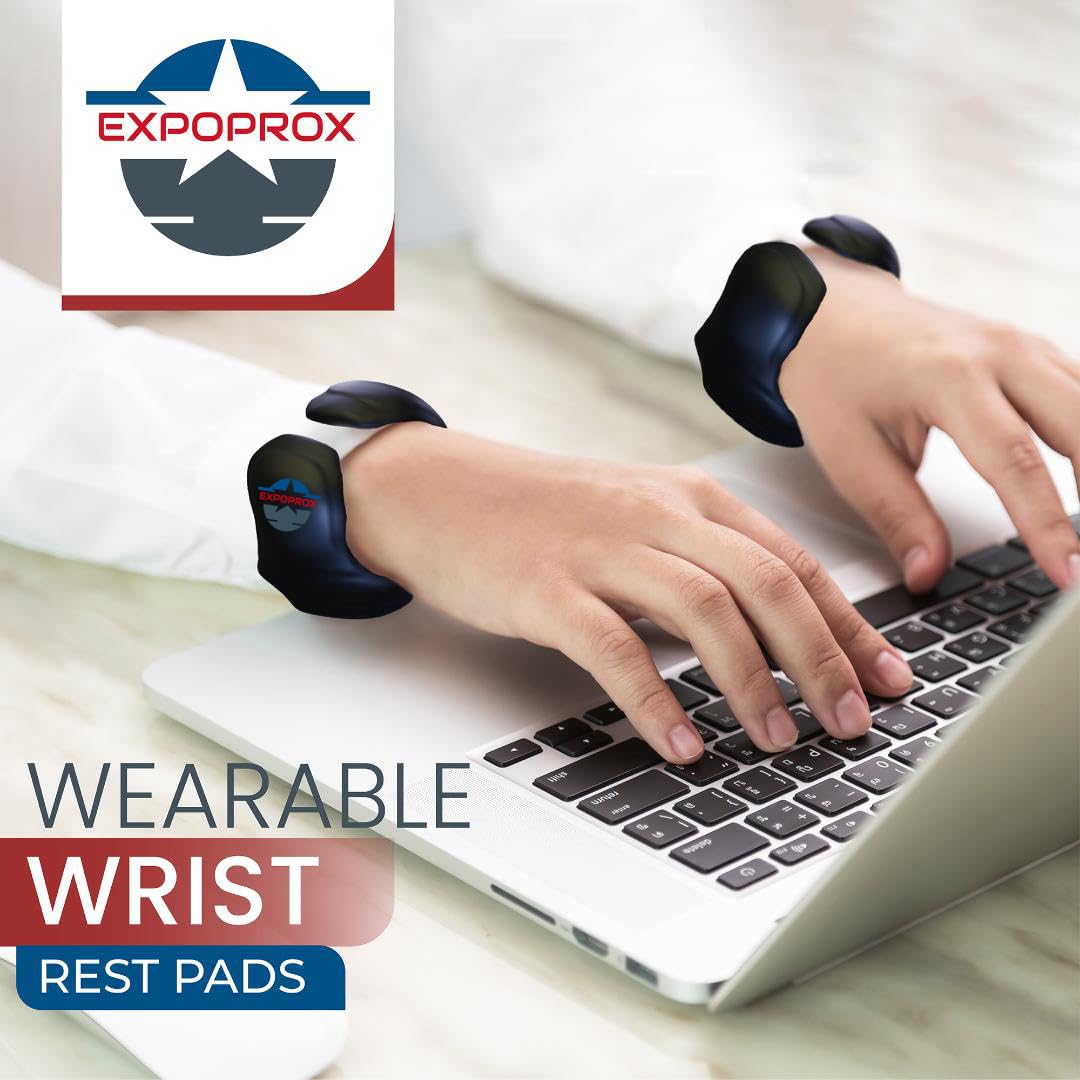 EXPOPROX Wearable Gaming Wrist Rest for Keyboard, Mouse pad, Laptop, and PC Work or Gamer Support. (Black, S-M)