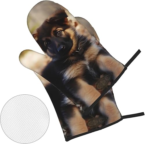 Miniatura 9 de Juego de guantes de horno y soportes para ollas con estampado de pastor alemán, resistentes al calor, antideslizantes, guantes de cocina, 4 piezas