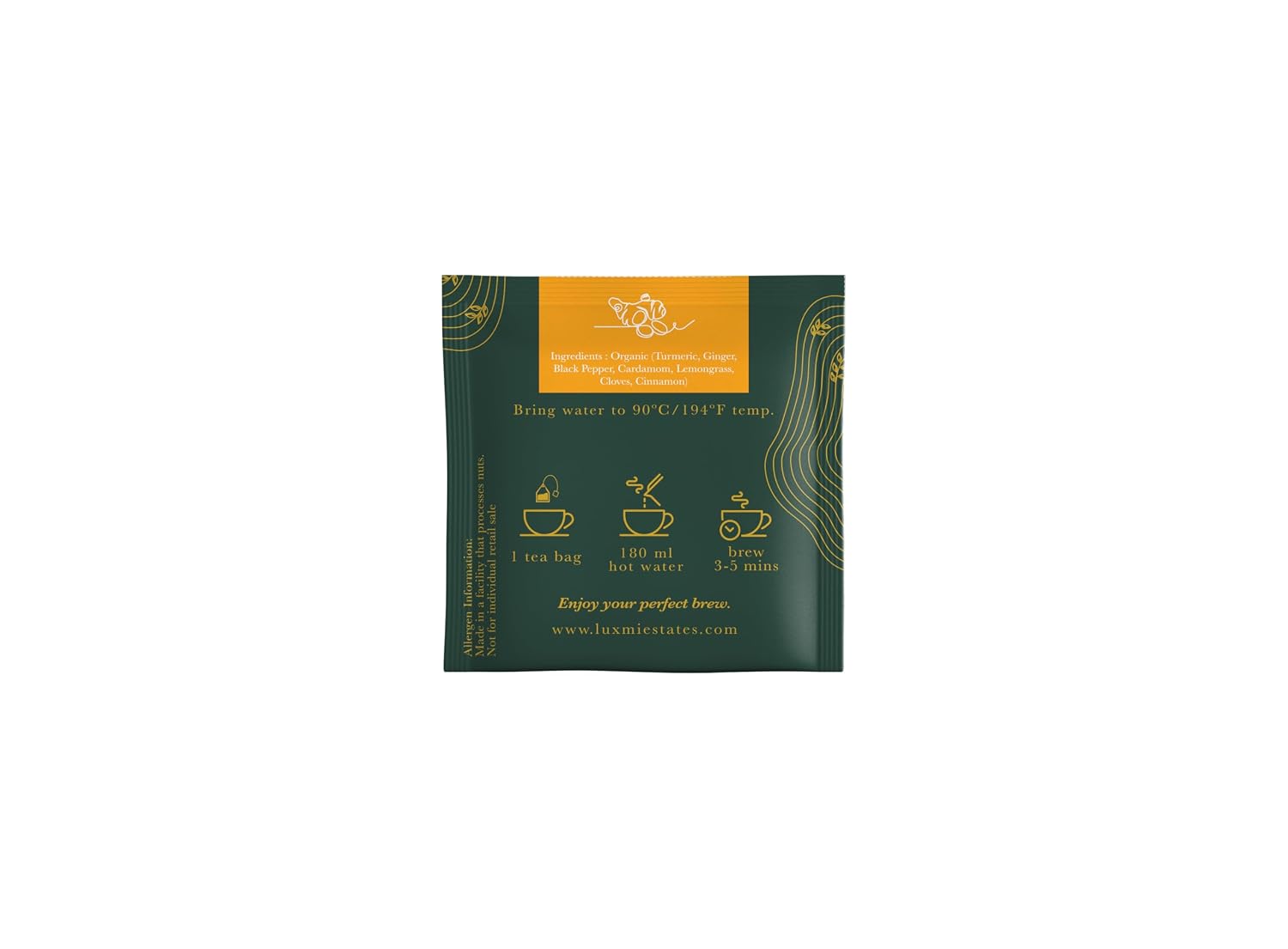 Luxmi Estates - Turmeric Time-Out Organic Ginger Turmeric Tea (90 Tea Bags) Caffeine Free Tea Bags For Immunity, Inflammation, and Stress Relief, With Certified Organic Turmeric Spice Herbal Tea