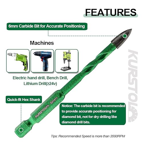 Miniatura 9 de KURSTOL - Juego de sierra de diamante seco para azulejos de porcelana, 68100.472 in+0.236 in para piedra de granito de mármol de cerámica, taladro