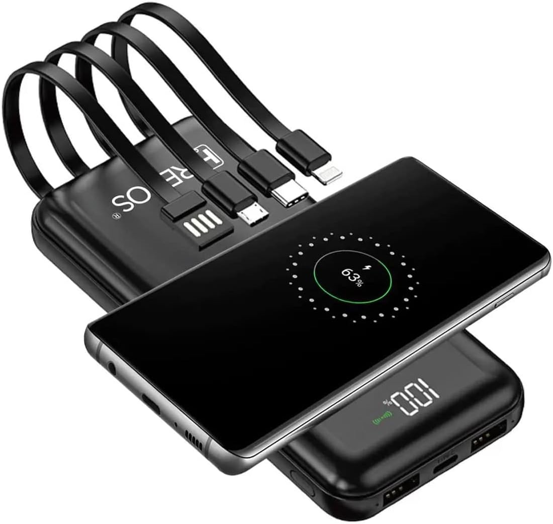 Carregador Portátil 10000mah Indução Power Bank 4 em1 Bateria Externa