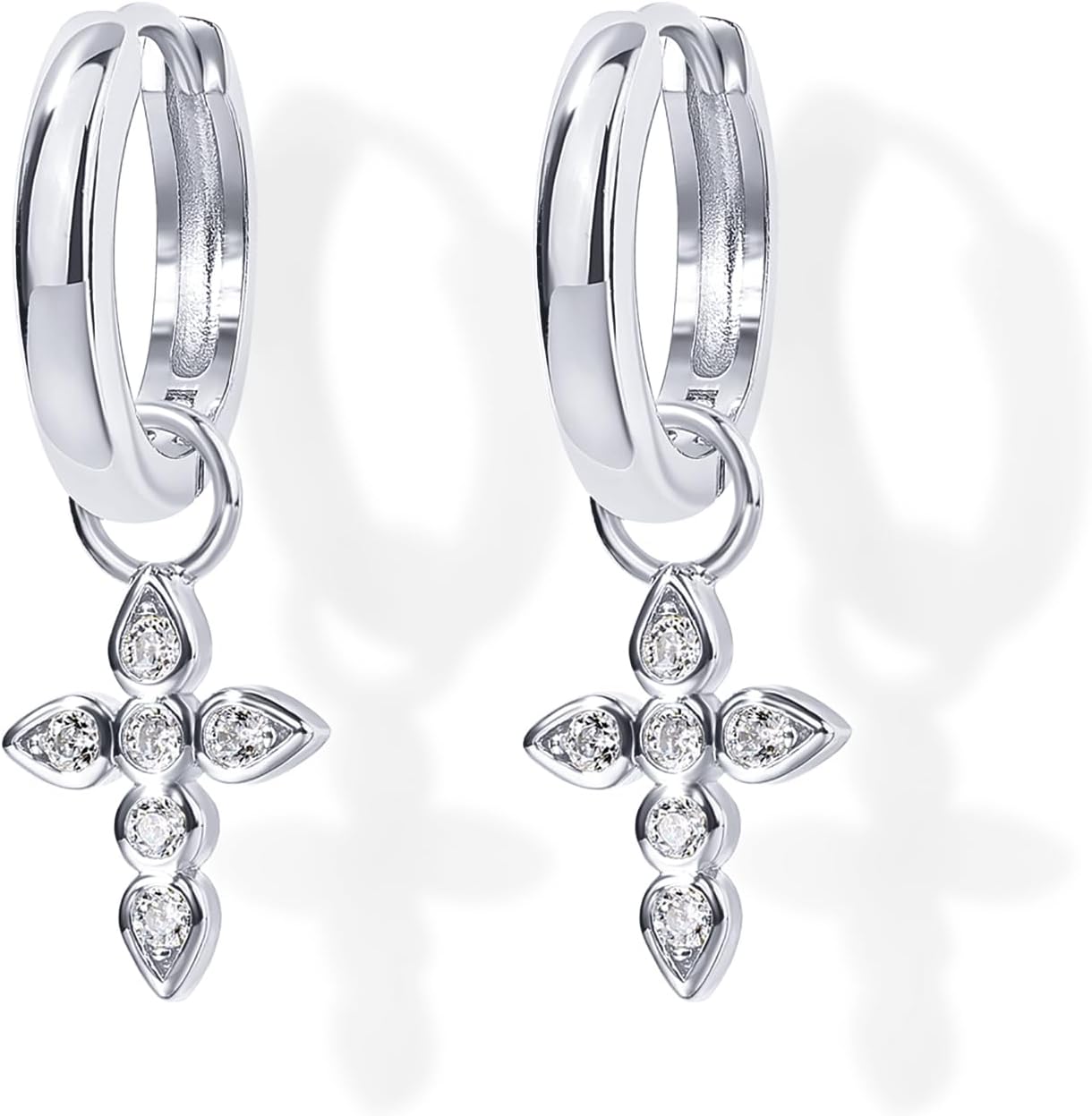 PAVOI 14K Gold Plated S925 Sterling Silver Post Lightweight Drop Dangle Huggie Hoop Earrings for Women | Star, Lock, Pearl, Cross, Lightening, Coin | Dainty Earrings - Image 3