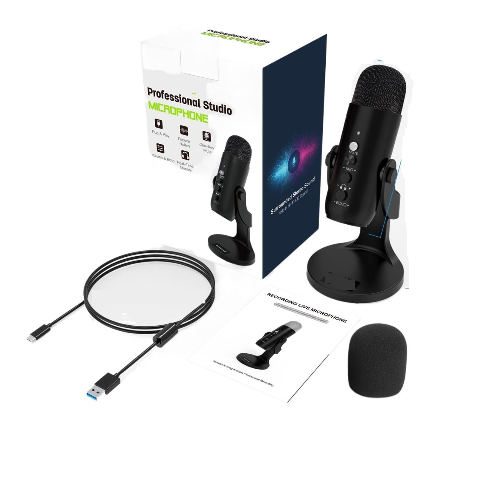 Microphone USB pour PC et ordinateur portable de studio de retransmission